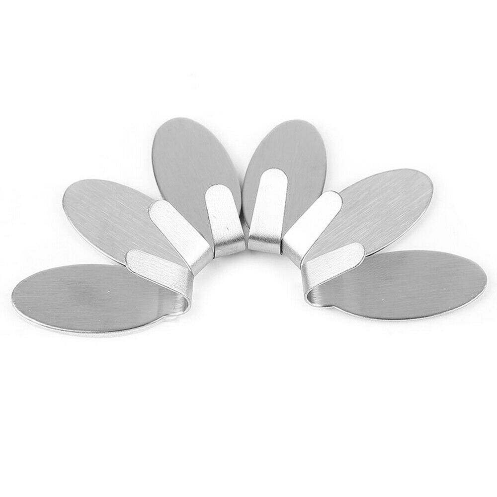 6 pcs Home Storage Office Kitchen Cloth Hanger Stainless Steel Wall Hooks Self Adhesive