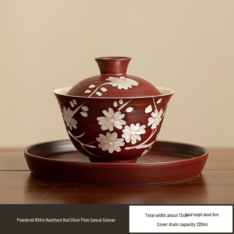 Powder-Glazed Hawthorn Red Ceramic Tea Ware Gaiwan