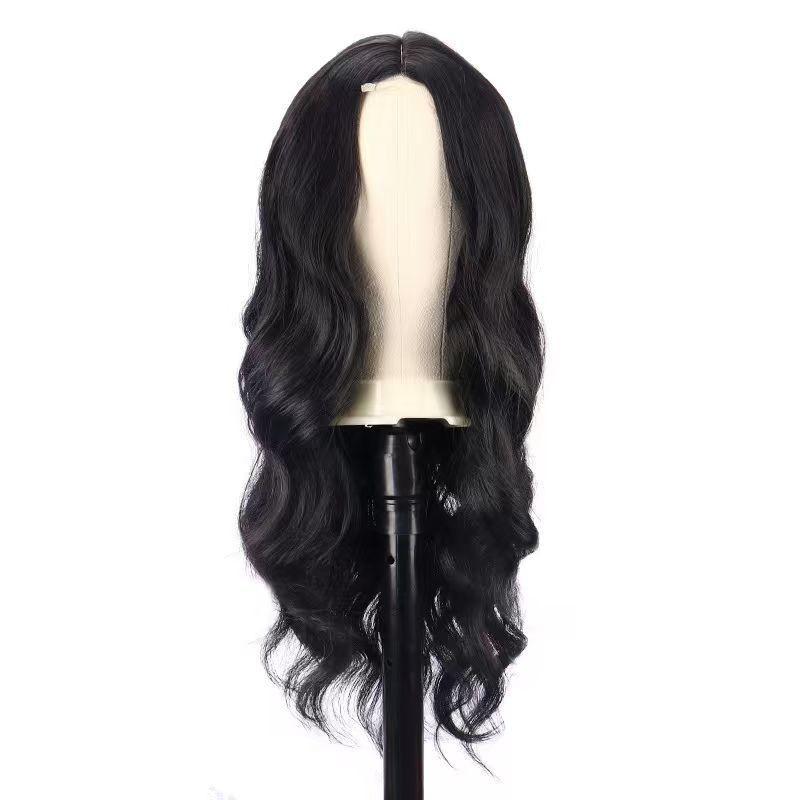 Long Wavy Synthetic Wig With Center Part Water Wave Style Women Natural Look Heat Resistant Fiber