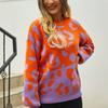 Women Pullover Sweater Leopard Print Color Block Round Neck Long Sleeve Loose Fit Knitted Pullover