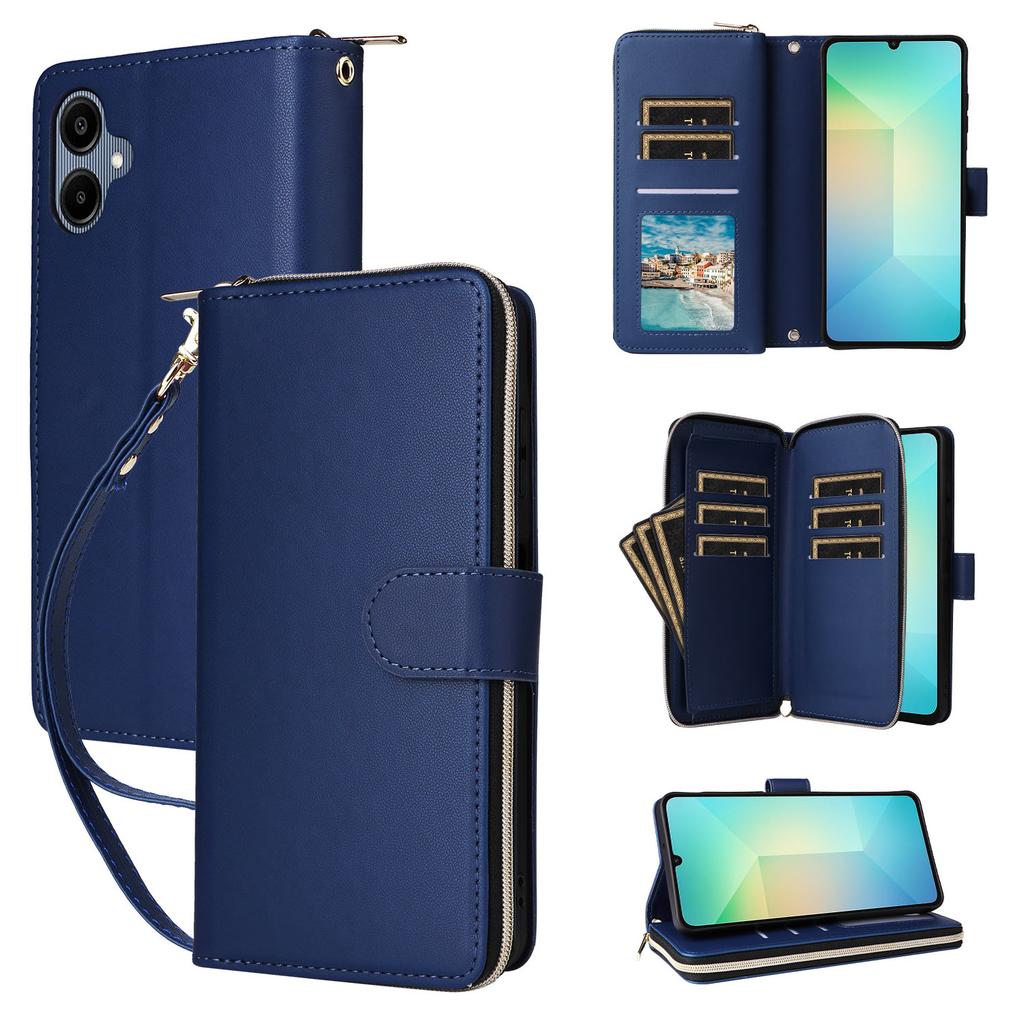R20 For Samsung Galaxy A06 4G Case Zipper Pocket PU Leather Cover with 9 Card Slots