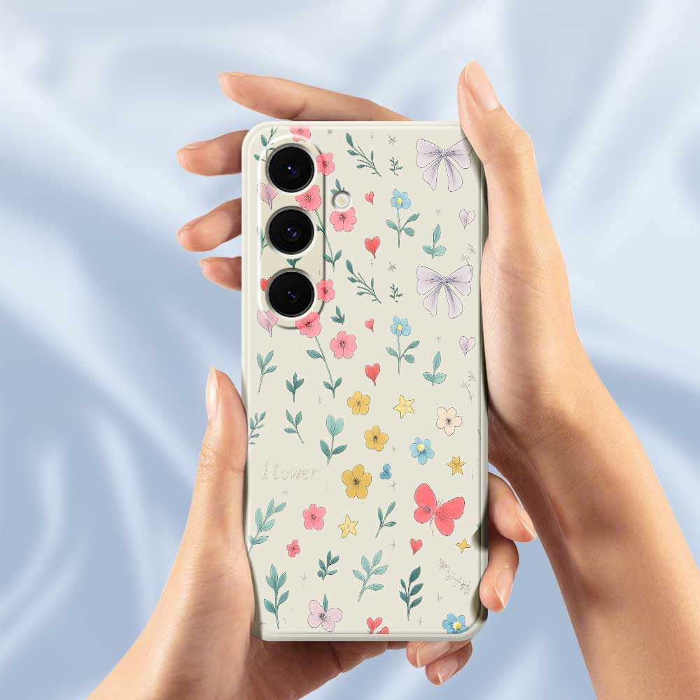 For Samsung Galaxy S25+ Case Floral Bow Pattern Printing Straight Edge TPU Phone Back Cover