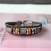 Men Bracelet Vintage Three Layers Braided Ethnic Stainless Alloy Hand-woven Exquisite Lightweight Faux Leather Decorative Wrist Strap