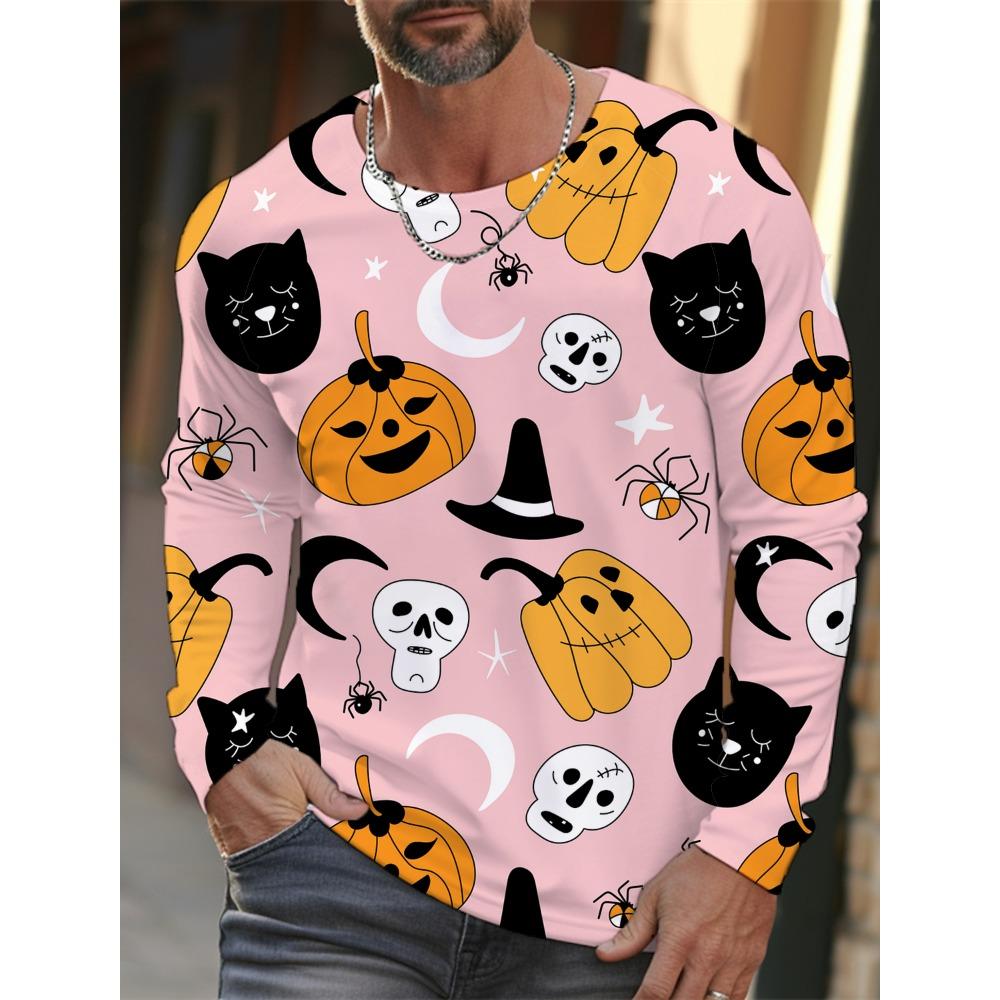 Pánské tričko s dlouhým rukávem s 3D potiskem dýně na Halloween, podzimní a zimní, pánská streetwearová móda, kulatý výstřih, dlouhý rukáv