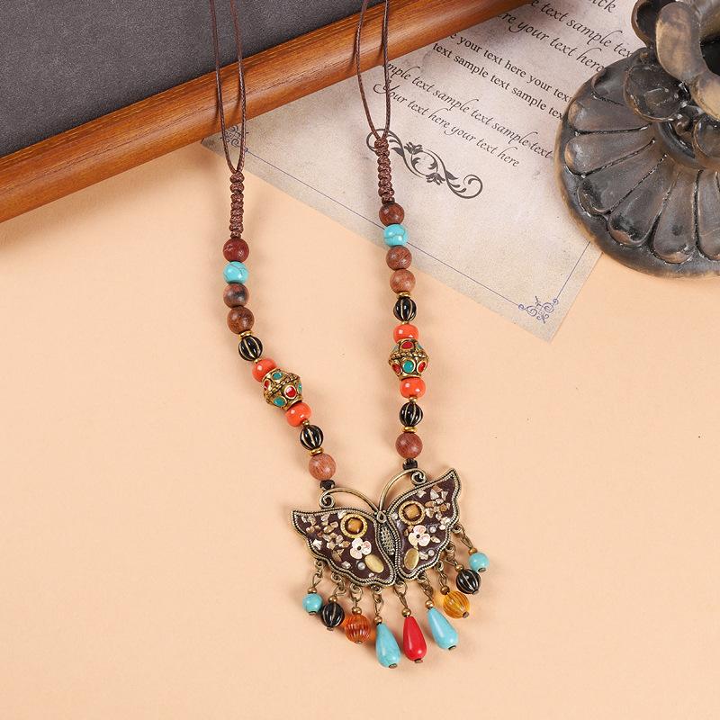 Original Design Nepalese Butterfly Necklace Vintage Clavicle Chain Exotic Style Tassel Frontier Tibetan Headdress