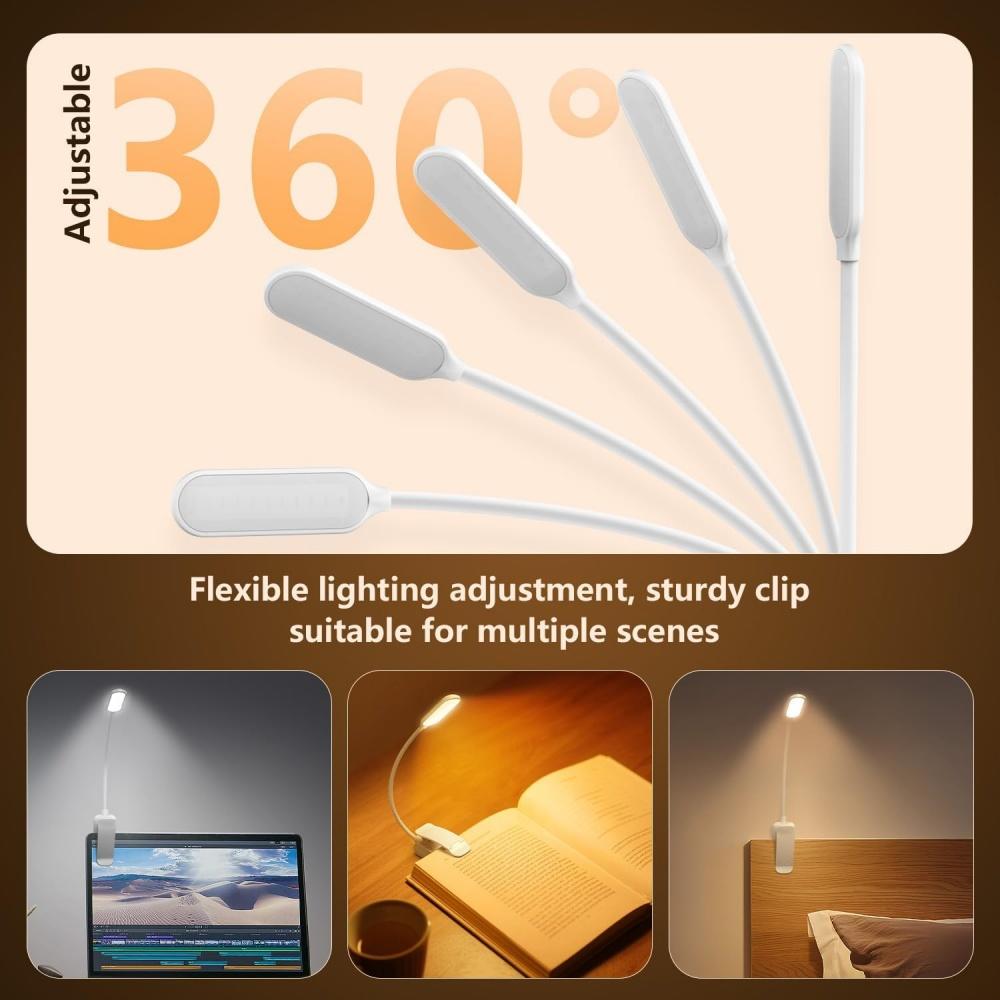20 Led USB Rechargeable Book Light Portable Mini Reading Light 3 Color Temperature Clip On Light Book Lamp Bedroom Read Light