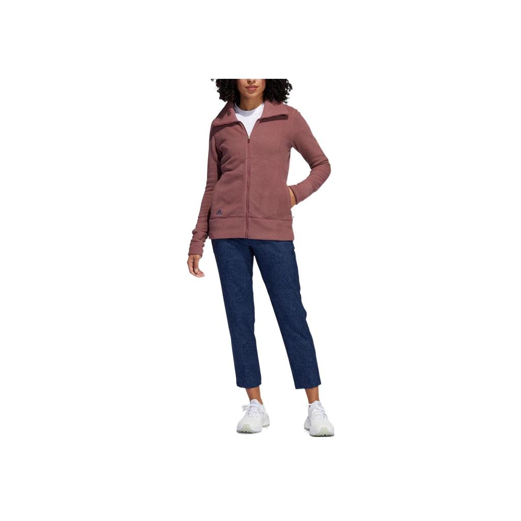 adidas Womens Solid Drawstring Collar Casual Long Sleeve Jacket Women Red-Brown HG6984