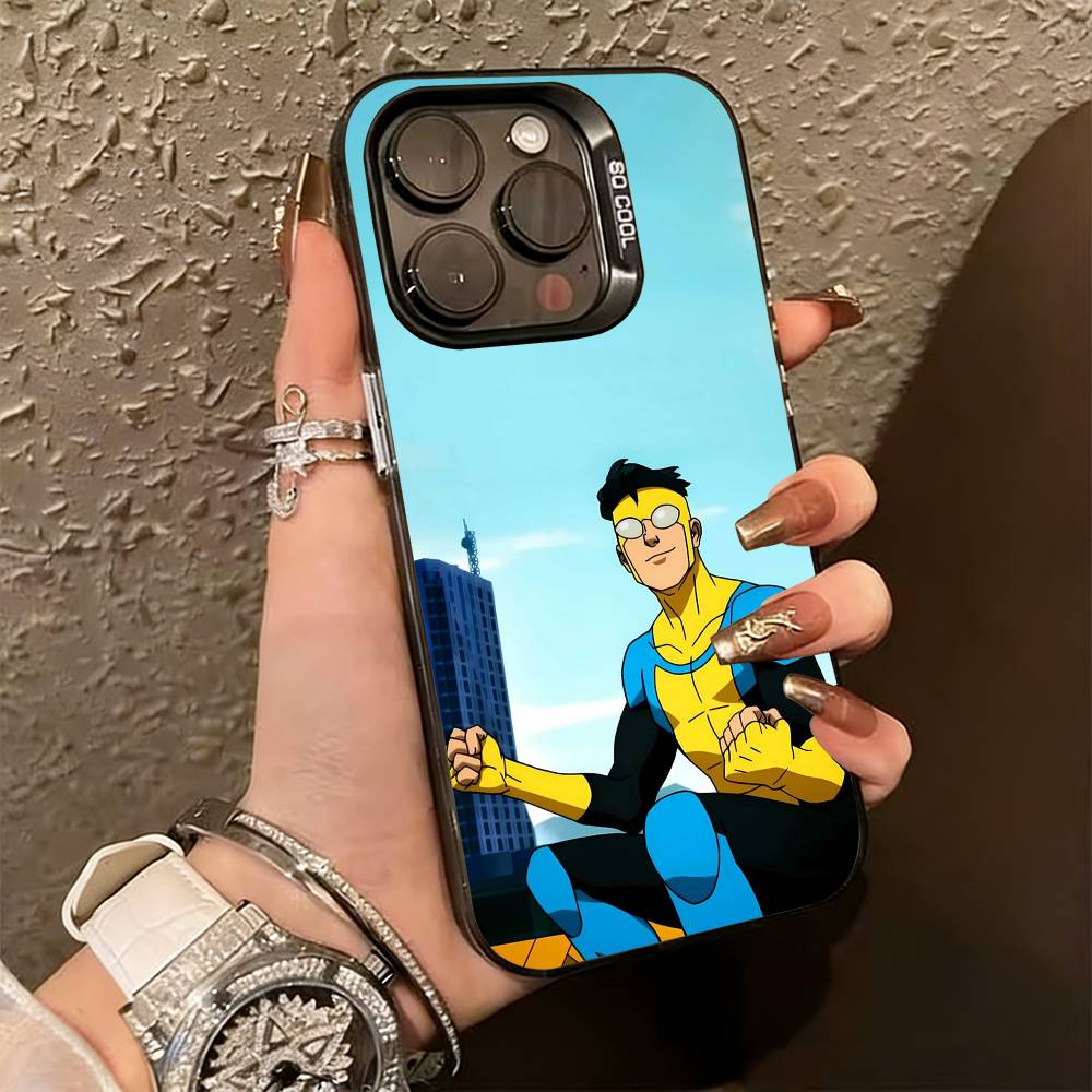 Cartoon I-Invincible  Phone Case For iPhone 17,16,15,14,13,12,11 Plus,Pro Max,XS,Colored Silver Plated Inside Cover