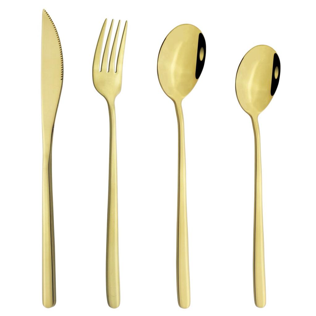 4Pcs/Set Knife Fork Spoon Dinnerware Cutlery Set 304 Stainless Steel Tableware Flatware Set Black Gold Set Kitchen Dining Silverware Set