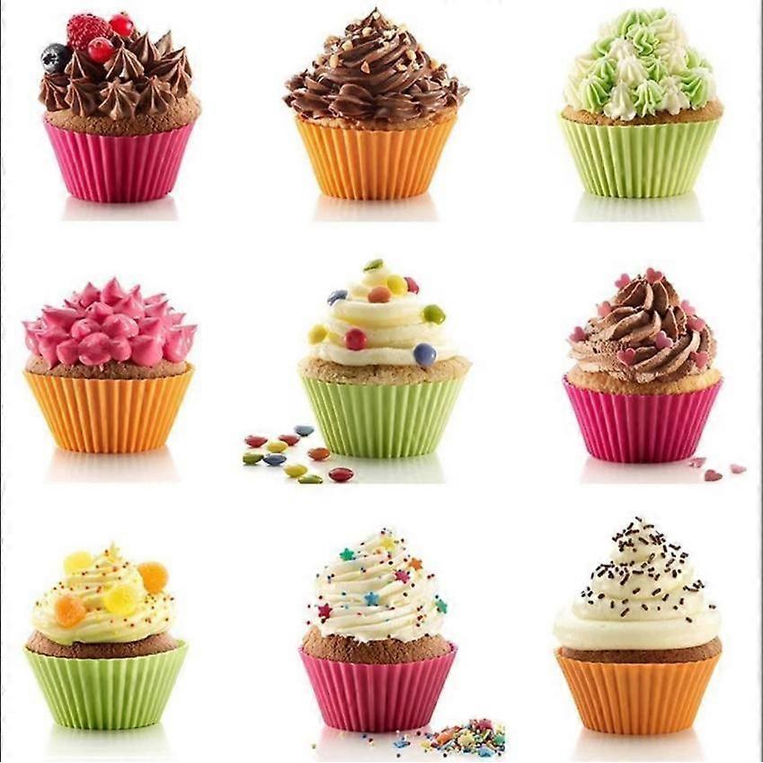 24 PCS Silicone Cupcake Liners Reusable Baking Cups Easy Clean Pastry Molds 4 Shapes Round Stars Heart Flowers