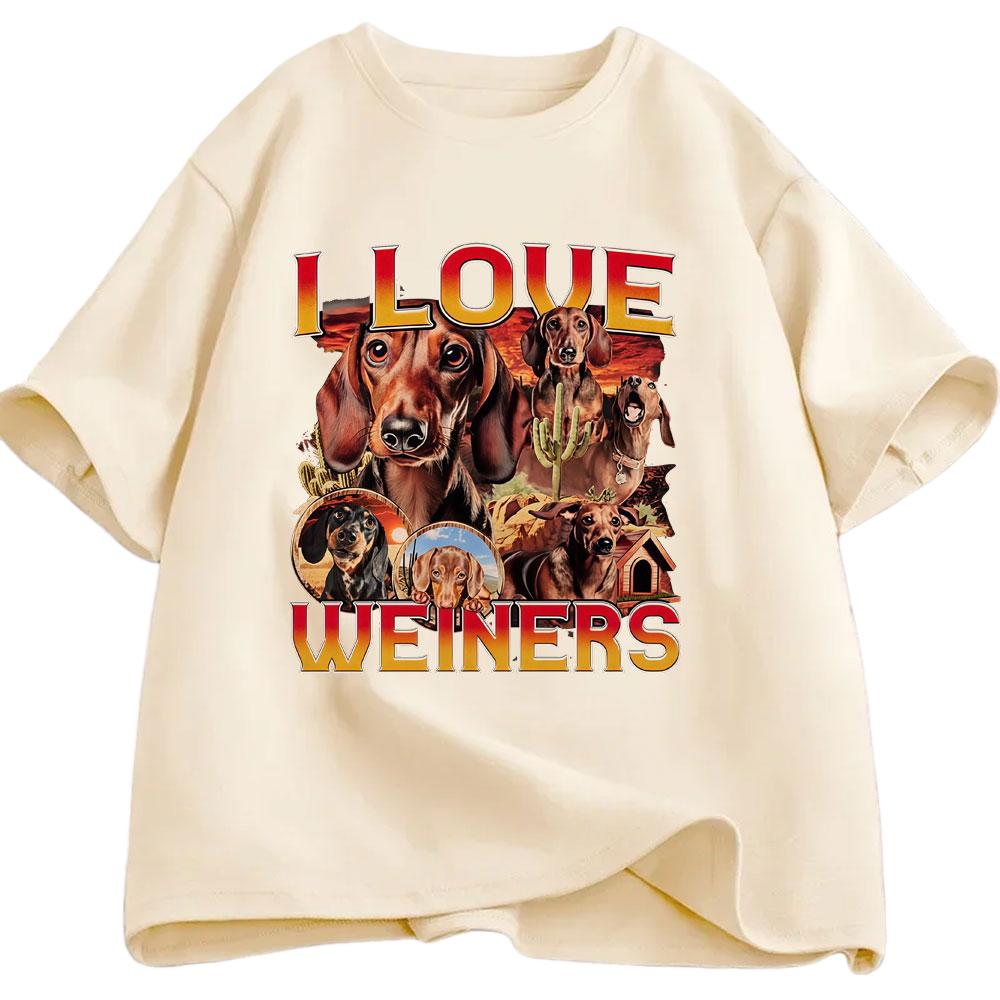 I Love Weiners Fun Dog Maze Pattern Tshirt 2026 Summer Mens Womens Casual Cotton Fashion Harajuku Tshirt Street Wear Y2K M