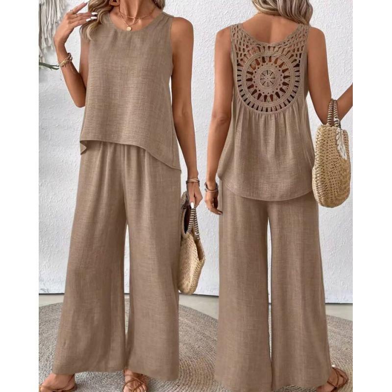 Casual Fashion Temperament New Solid Color Back Hollow Flower Suit