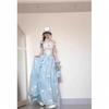 Summer new waist lace-up design one-word shoulder top with fairy mesh skirt long two-piece set