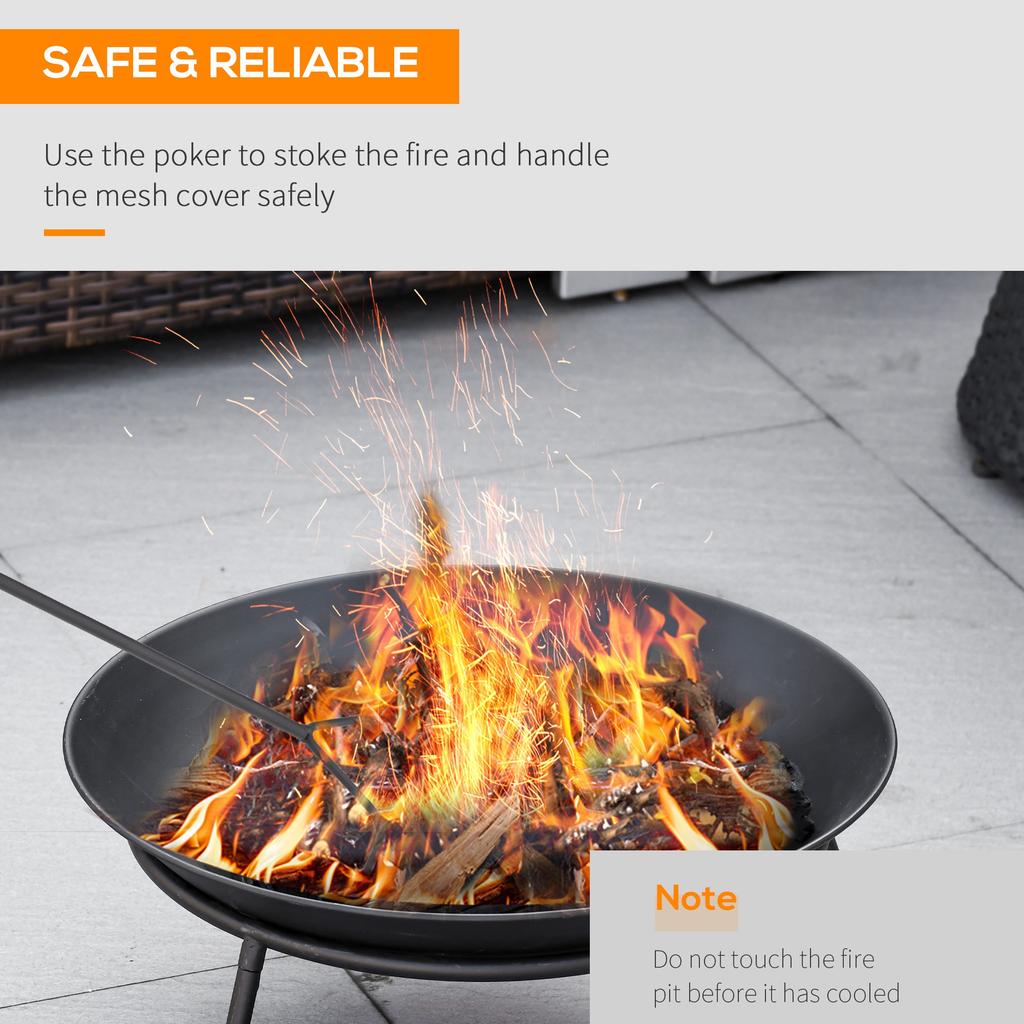 Outdoor Fire Pit Portable Round Firepit With Poker For Garden Camping Bonfire Picnic Dia 47 X 21 Cm Black