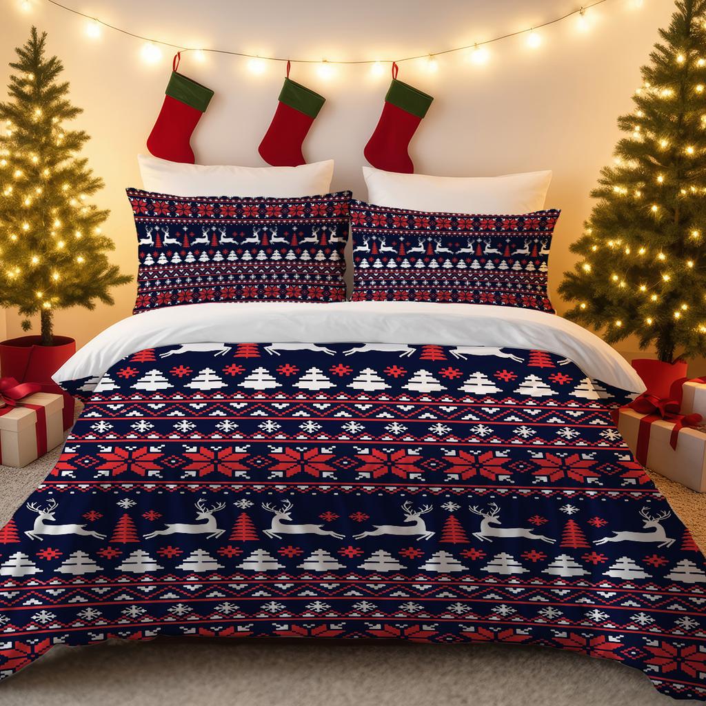 Christmas Bedding Quilt Cover Three-Piece 3D Digital Printing Kit Pillowcase Quilt Cover Home Textile