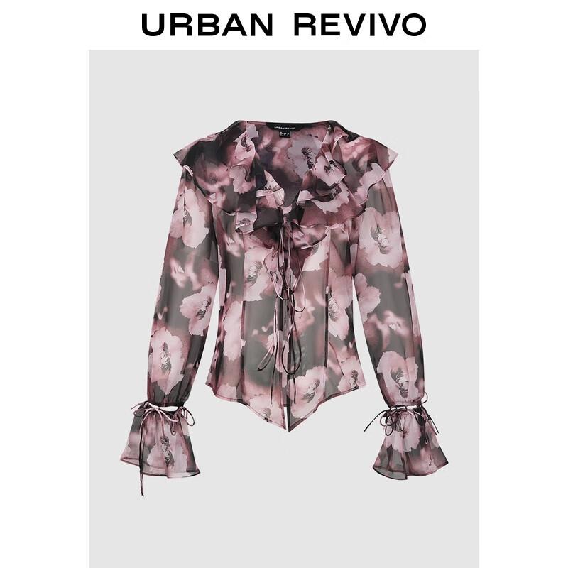 UR Women s Retro Floral Print Puff Sleeve Shirt XS