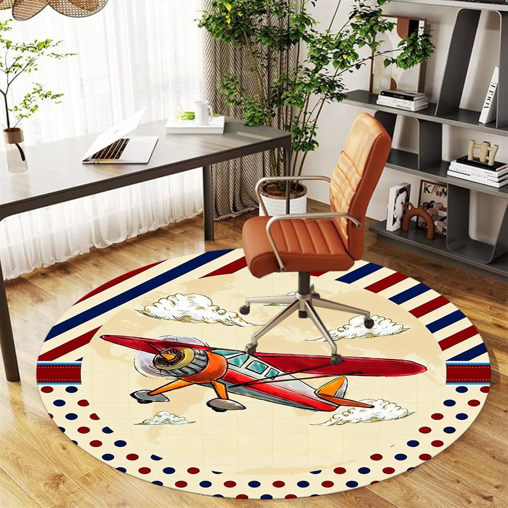 1pc airplane clouds Round Chair mat office Area Rug - Non-Slip, Floor Mat for Office, Bedroom, and Indoor Decor p127239