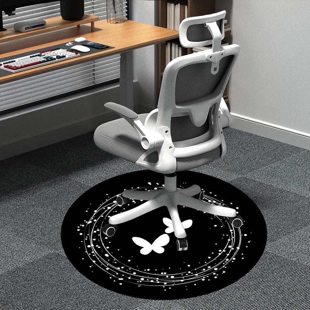 1PC Butterfly Swirl Office Round Area Rug, Mat Suitable ForOffice, Under Office Chairs Bedroom Living Room Home Decor, Room Deco