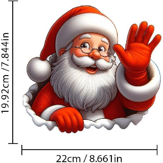 Santa Waving Hand Decal,3D Self-Adhesive Vinyl Sticker for Christmas, Polyvinyl Chloride Car & Window Cling, Suitable for Glass, Metal, Ceramic