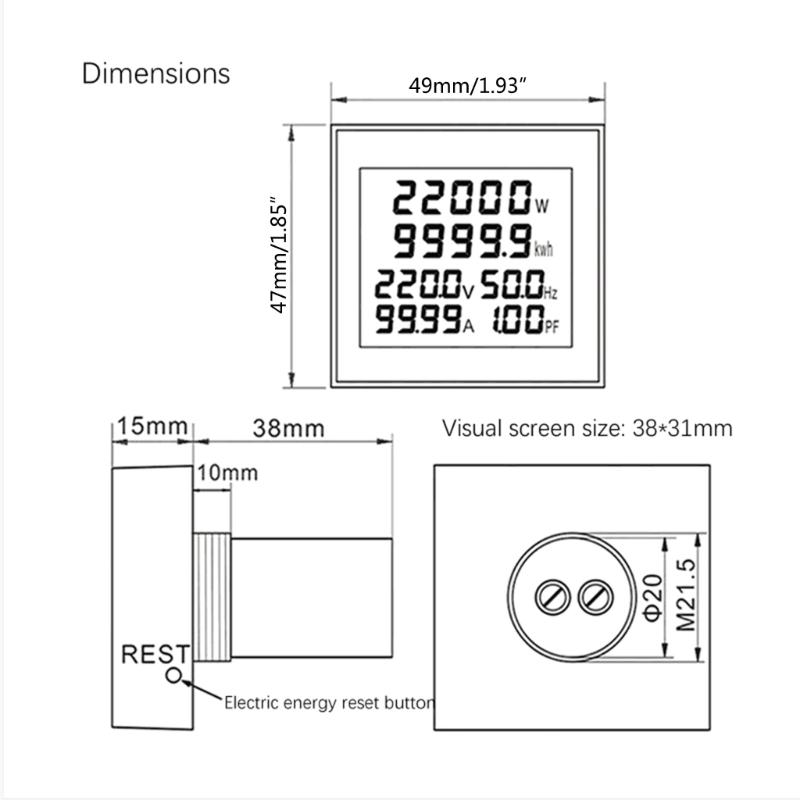 300/400V Single Phase Energy Meter Din-Rail Electricity Usage Monitors Voltmeter Ammeter Watt Kwh Frequency Power Meter