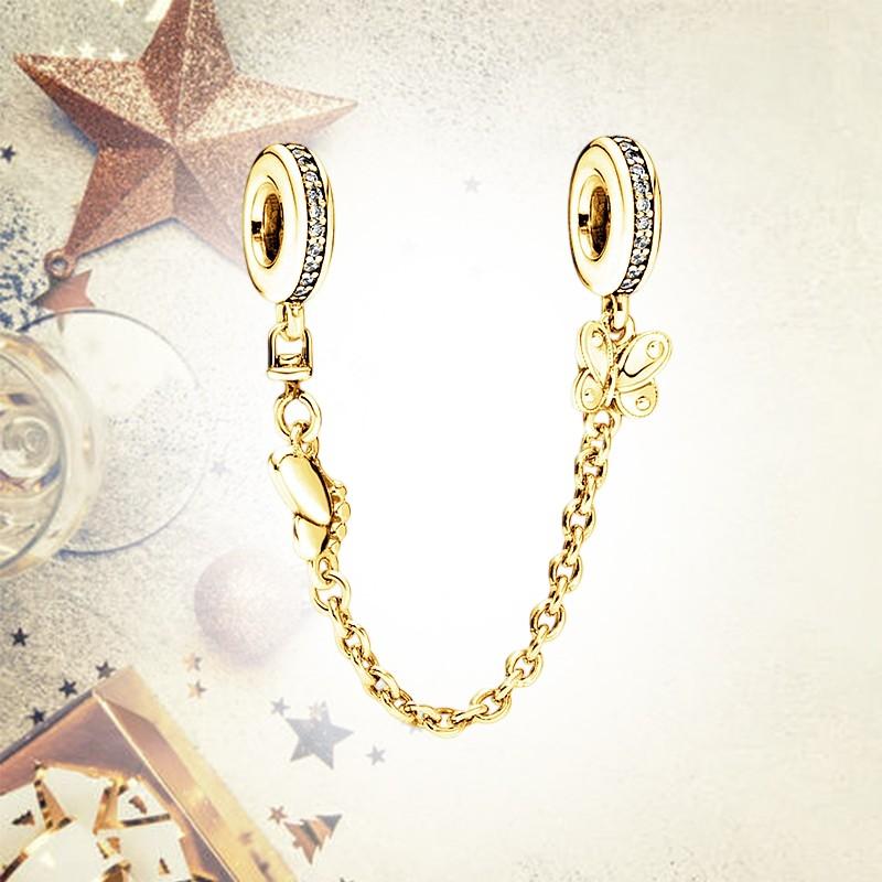 Sparkling Safety Chain Collection Charm Bead Charms Triple Clear Stone Safety Chain Safety Chain Clip Compatible With Authentic Bracelets Do It Yourse