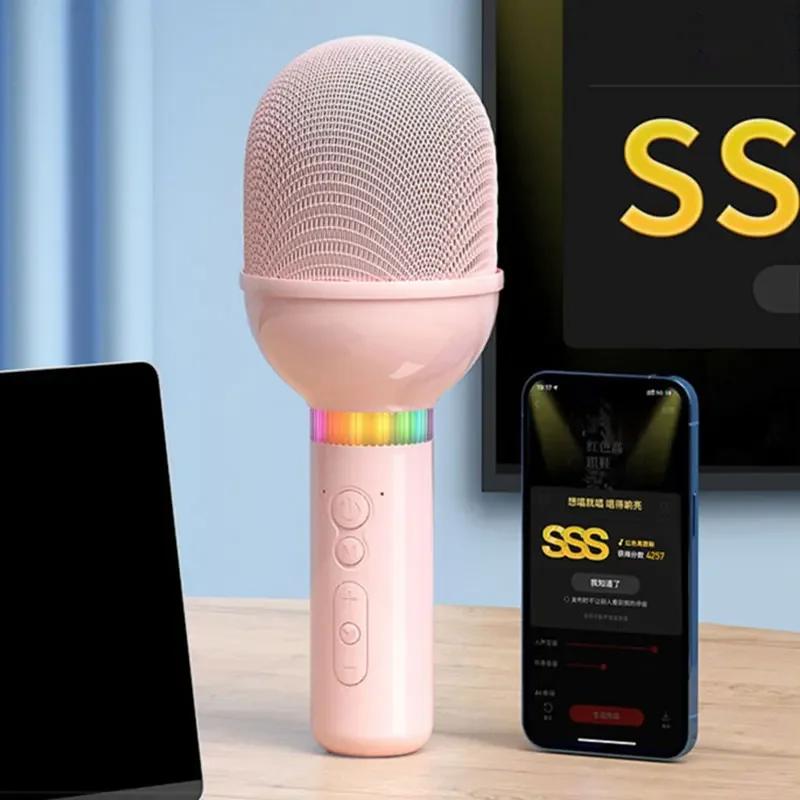 Portable Wireless Karaoke Microphone Bluetooth Handheld Speaker Home KTV Player with LED Lights Intelligent Noise Reduction