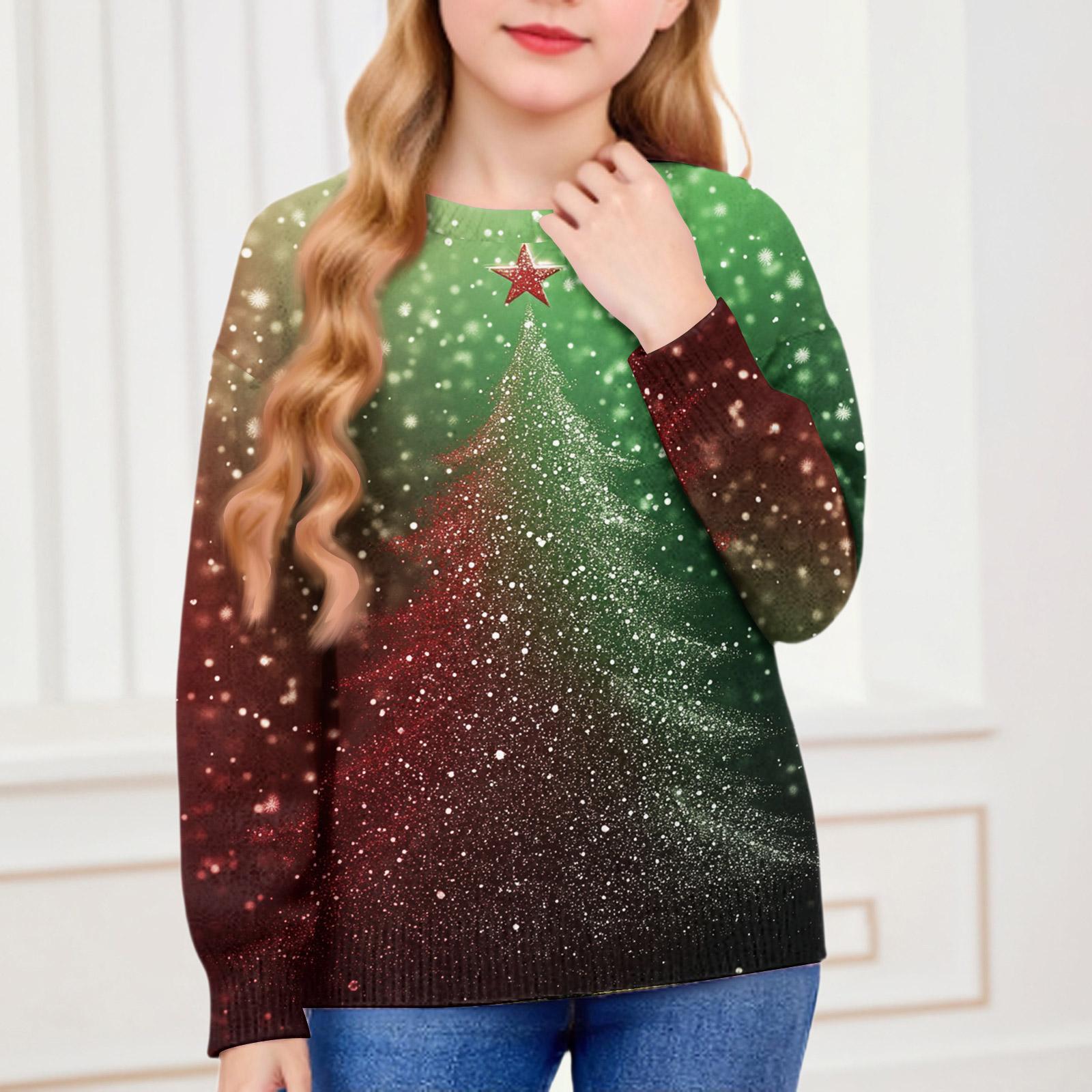 

Рождественские свитшоты для детей мальчиков и девочек вязаный свитер милая рубашка осенний пуловер с круглым вырезом топы 160