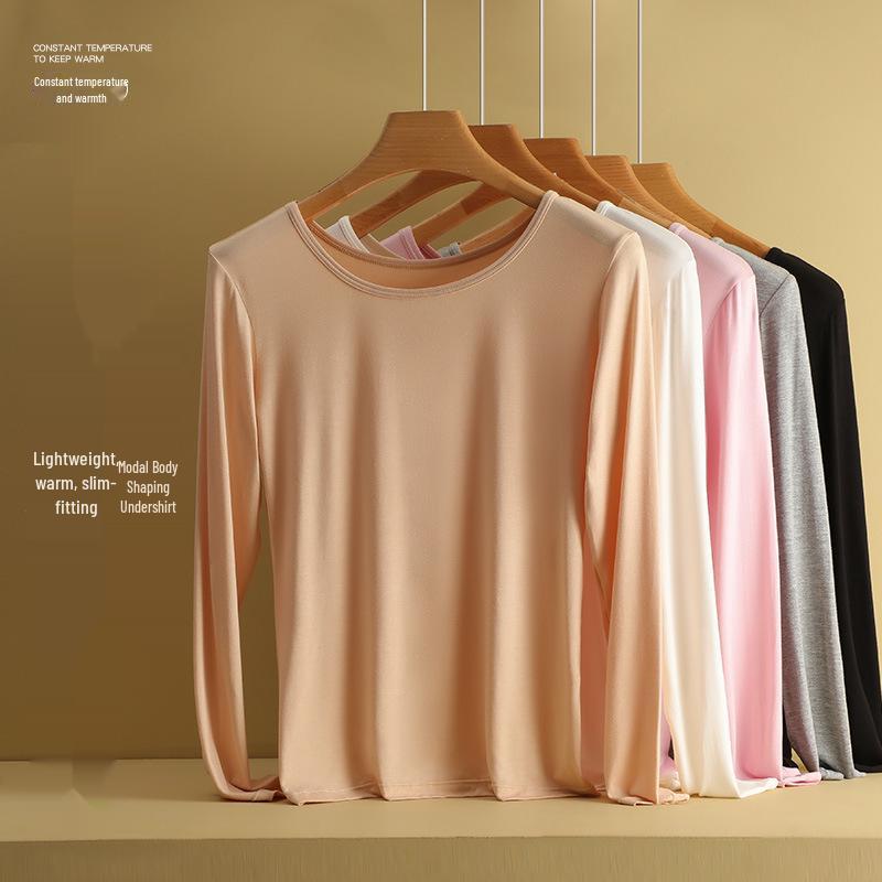 Damen Nahtlose Modal Thermounterwäsche: Figurbetonte Langarm-Basisschicht in Fleischfarbe, Übergröße für Herbst/Winter-Wärme