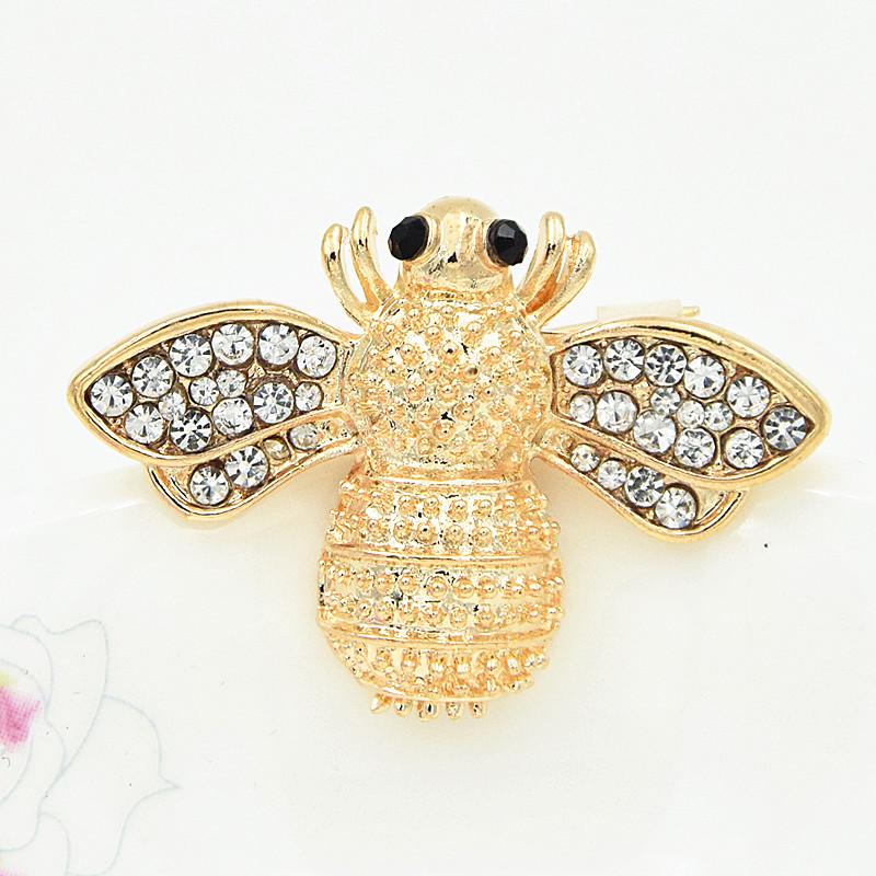 Gilded Rhinestone Bee Brooch Pin