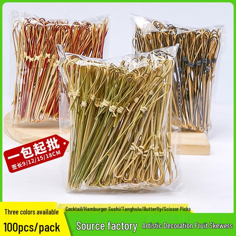 Biodegradable Disposable Bamboo Skewers for Candied Hawthorn, Burgers, Sushi, Cocktails, Desserts, and Fruits