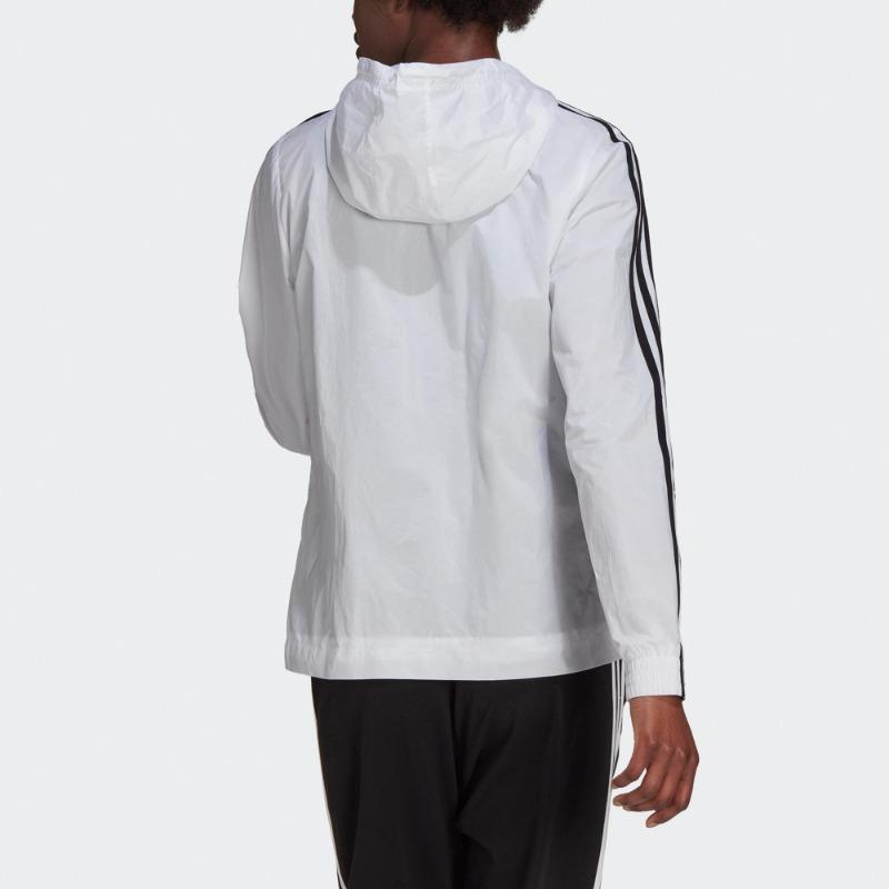 adidas Women's White 3-Stripes Hooded Windbreaker Jacket H10243