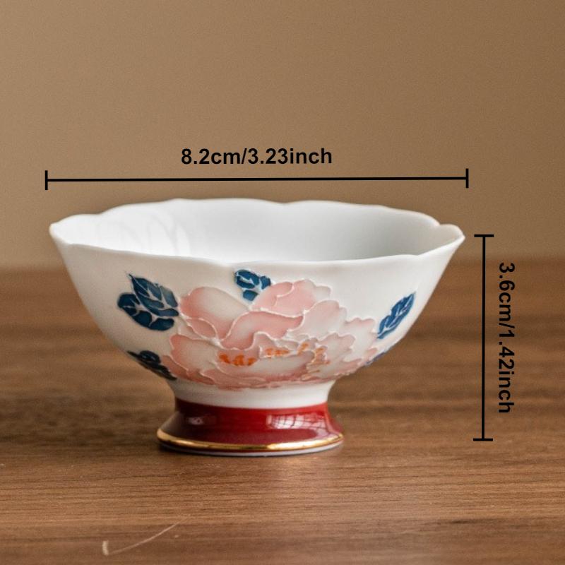 42ml Hand Drawn Peony Master Cup Vintage High Footed Large Teacup High End Gold Plated Tea Cup Flower Mouth Kung Fu Tea Set Gift