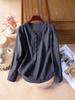 2026 Spring Women's Long Sleeve V-Neck Hemp Shirt - Artistic, Solid Color, Casual & Versatile.