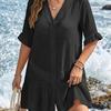 Women's Beach Cover-up V-neck Ruffled Button-down Casual Resort Dress