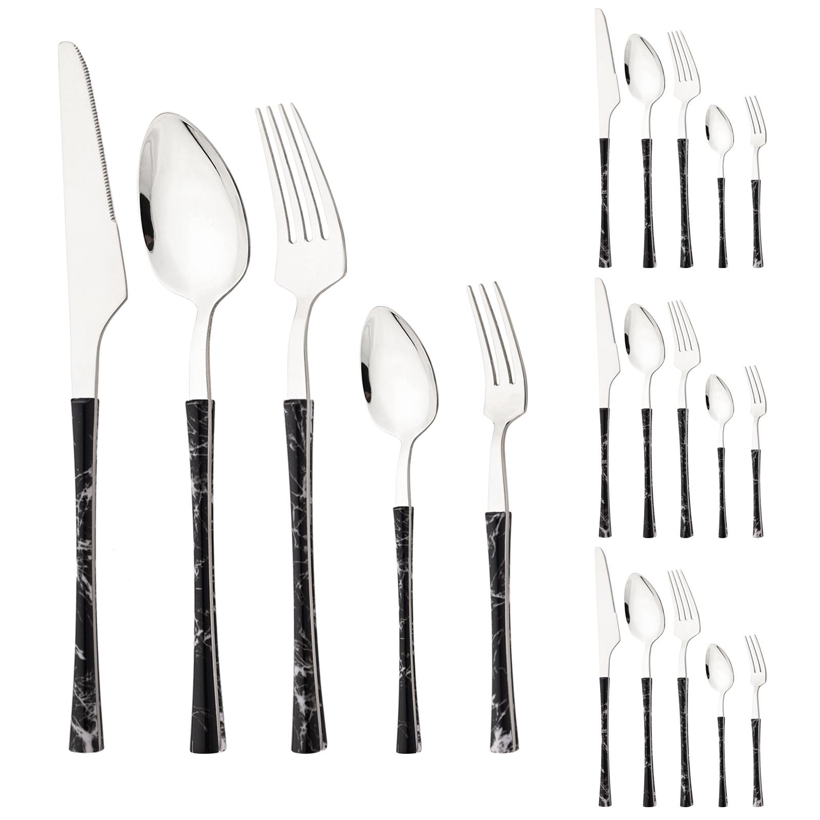 

Jankng 24 шт., набор кухонных столовых приборов, столовые приборы из имитации дерева, коричневый нож, вилка, ложка, набор столовой посуды, набор посуды из нержавеющей стали чёрный/серебряный