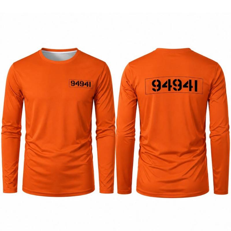 Men's Orange Prisoner Long Sleeve T-Shirt Halloween Party Cosplay Outfit Autumn Fun Fashion Prison Print Round Neck Costume