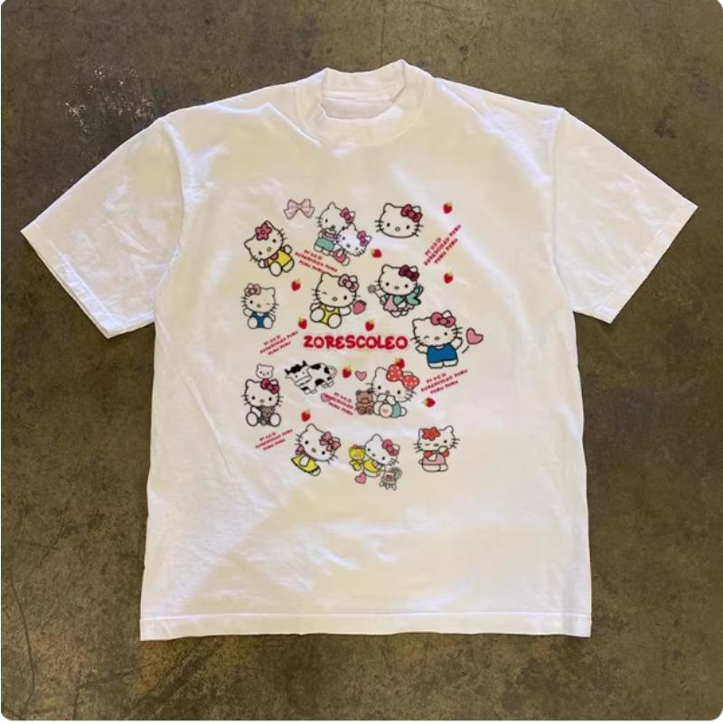 

Sanrio 2026 Summer Comic Form Hello Kitty Image 100 Cotton Printed Casual Tshirt Adult Children Parentchild Top Homewear Y2k S