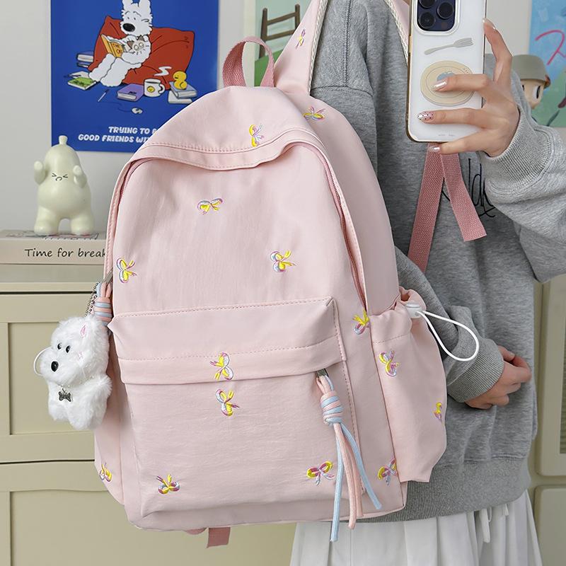 Backpack with Embroidered Bow Pattern for Teenage Girls Daily Use Cute Kawaii Style