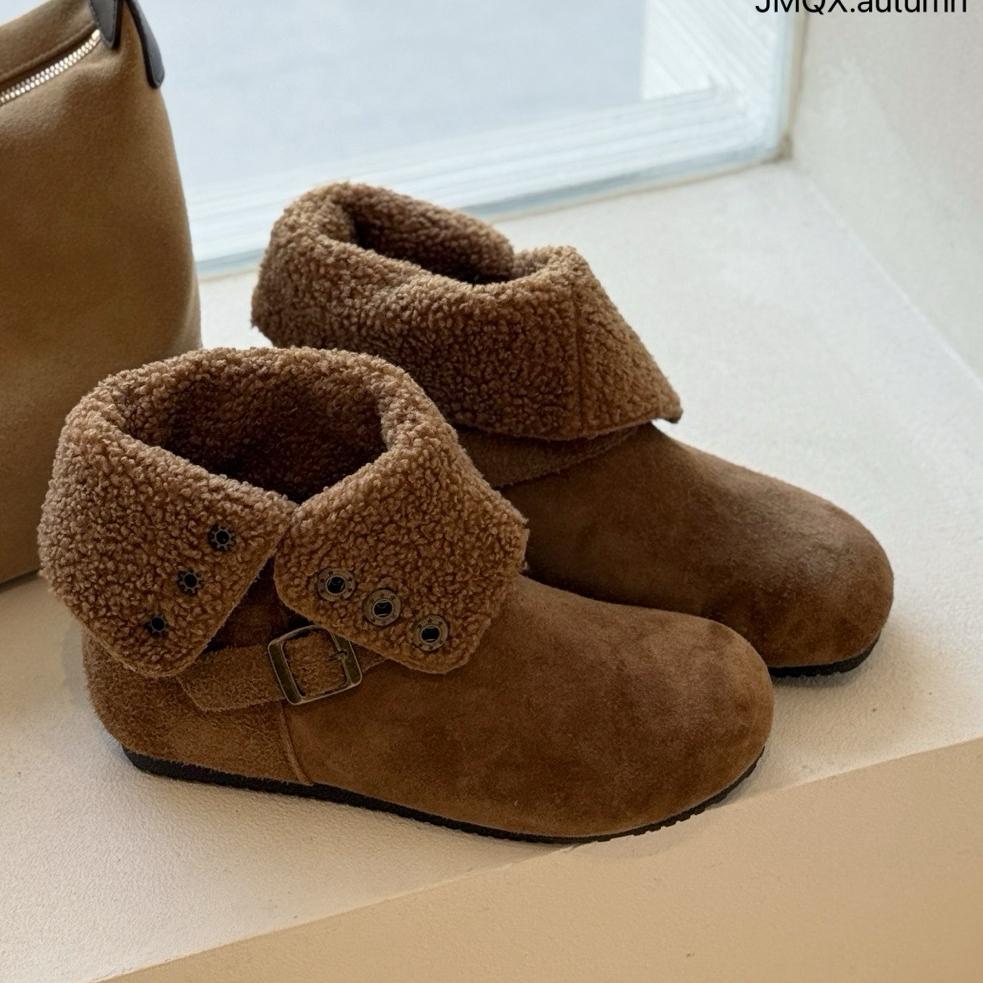 

Women s shoes leather two wear warm snow boots 2025 autumn and winter new Mao Mao Birkenstocks retro velvet short boots 40