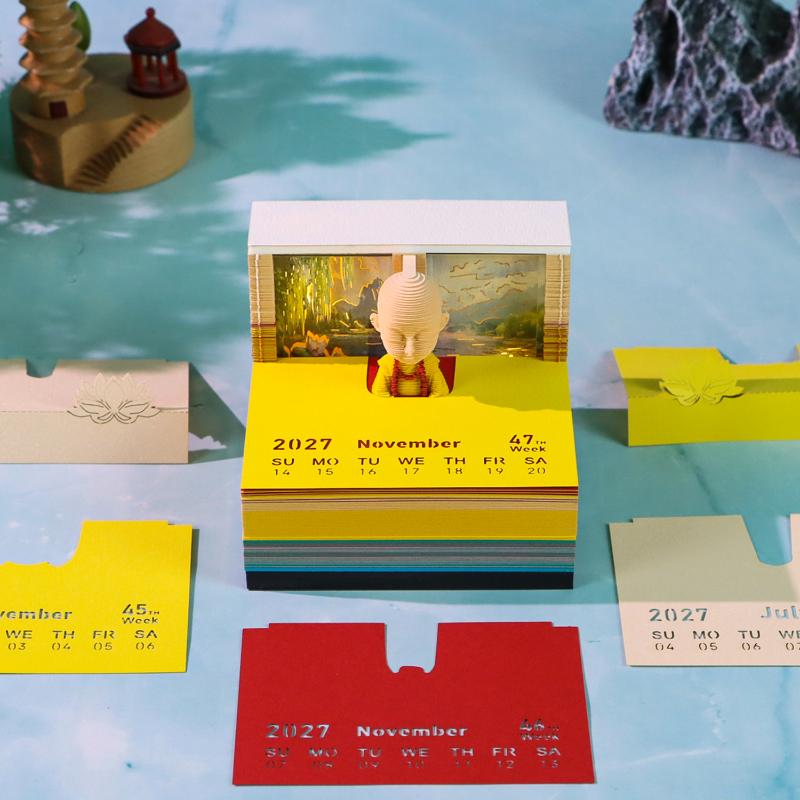LED Light 2027 Desk Calendar with Artistic 3D Tear-away Feature Perfect for Desktop Organization