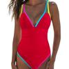 Women S Deep V Neck Sleeveless One Piece Swimsuit With Tie Side Solid Color Contrast Binding