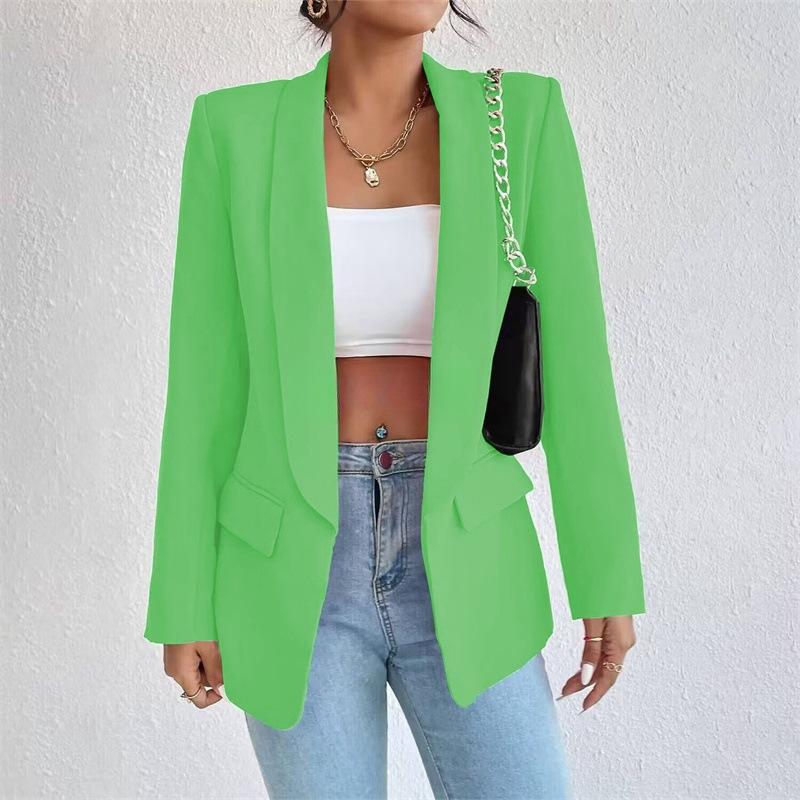 Women's Elegant Solid Color Long Sleeved Single Breasted Sports Jacket - Loose Fit, Classic Silhouette, High-quality Stitching