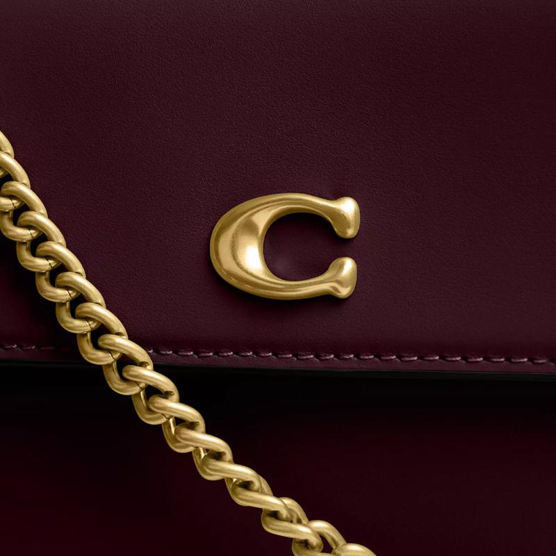 Coach Brook Flap 25 Metall-Logo Kettenriemen Verschluss Leder Schultertasche Mittel Merlot Damen Schultertasche CAN90-B4MER