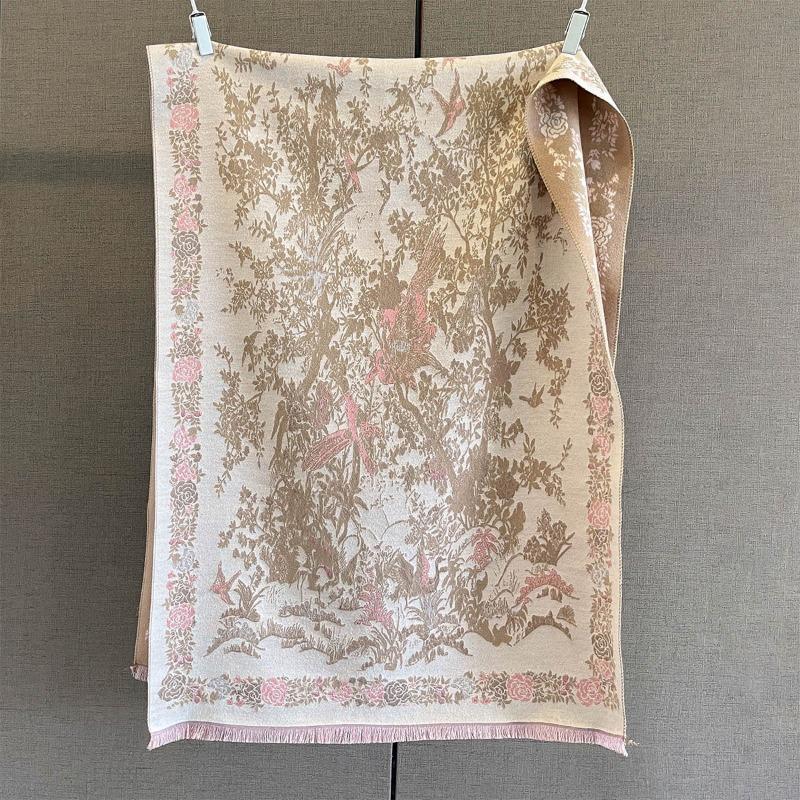 New retro flower and bird printing imitation cashmere autumn and winter warm neck protection scarf versatile fashion atmosphere scarf