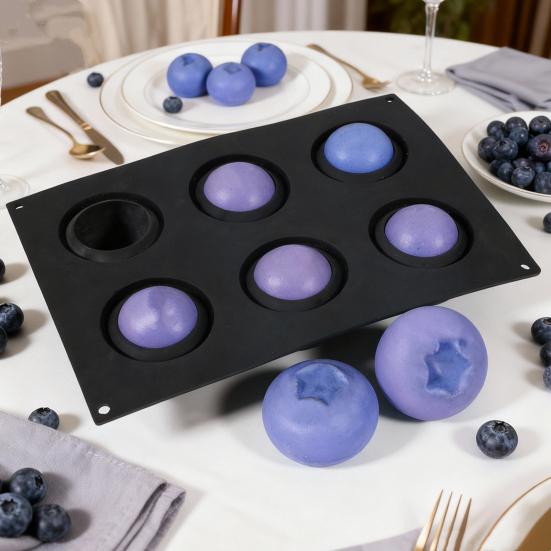 Silicone Baking Mold 6-Cavity Blueberry Non-Stick Flexible Cake Mold for Candy Chocolate Reusable Dishwasher Safe Bakeware for DIY Kitchen