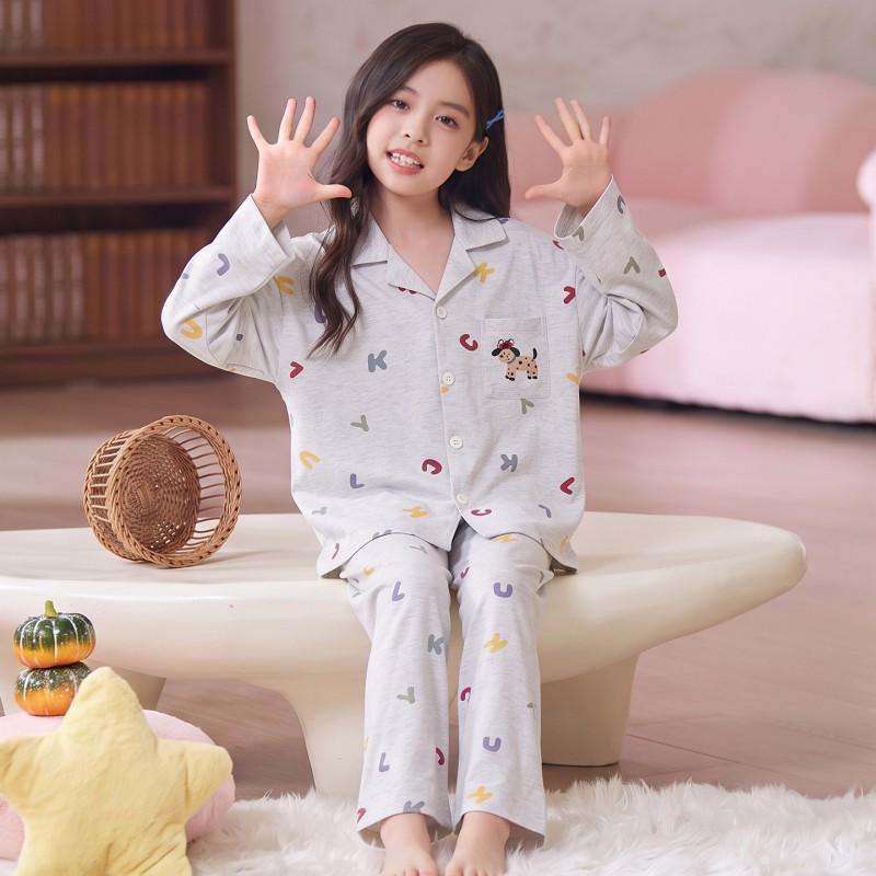 Girls Cotton Pajama Set Long Sleeve Cartoon Print Sleepwear Home Outfit Fall 2026