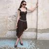 2026 European and American summer new niche slim-fitting waist and thin square neck lace lotus leaf polka dot dress women