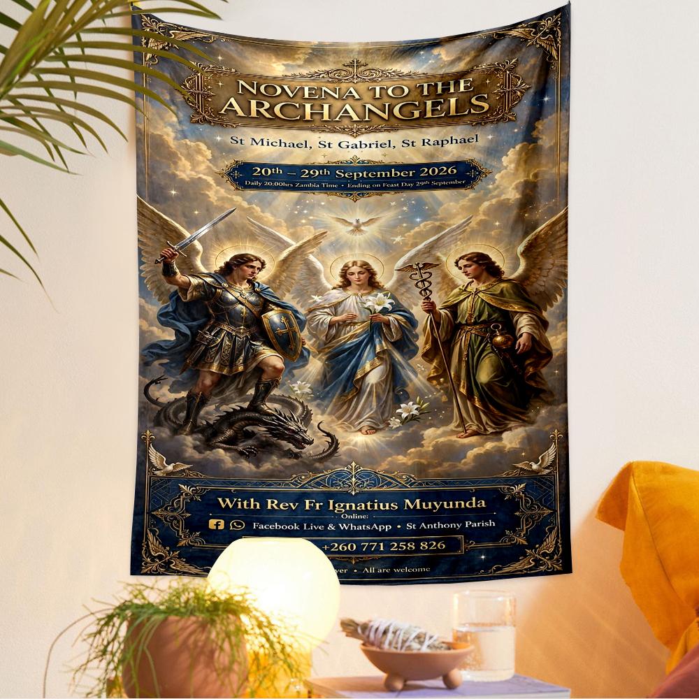 Bohemian Tapestry - Novena to Archangels St Michael Gabriel Raphael Heavenly Art Home Prayer for Gift to Fans