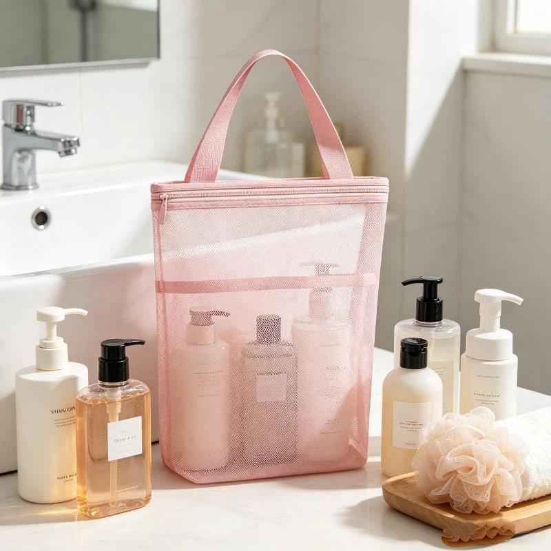 Breathable Mesh Tote With Zipper And Handle Portable Bath Organizer Bag For College Dorm Gym And Travel
