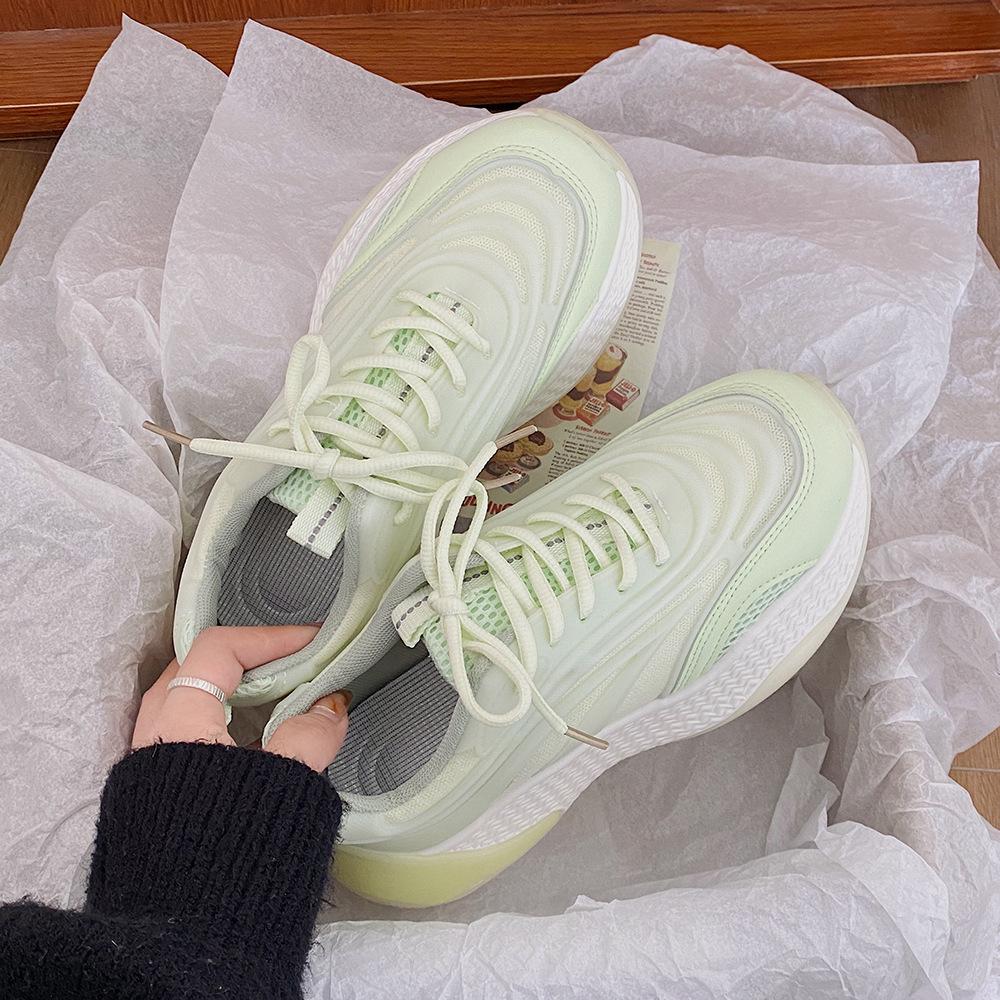 

Кроссовки на круглой платформе, женские, весна-лето 2025, новый ретро-тренд, амортизация, легкая, для учеников средних классов, спортивная обувь для бега 40 зелёный